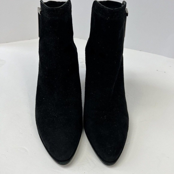 Stuart Weitzman Black Suede Heeled Ankle Boots Size 7 Silver Accents - Picture 3 of 13